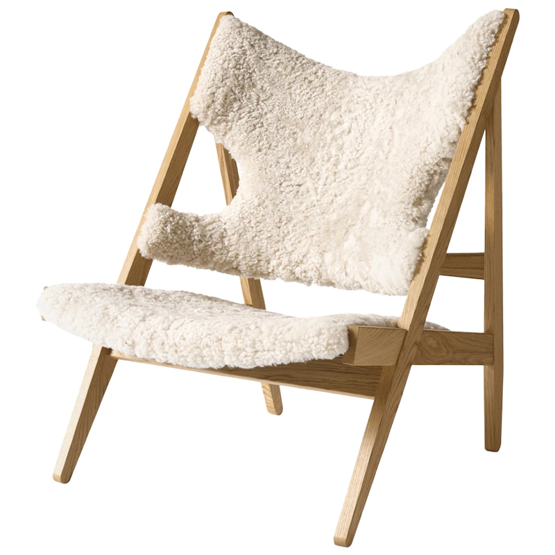 Knitting Loungestol, Egetræ / Fåreskind Curly Nature