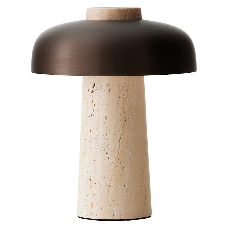 Reverse Bordlampe Bærbar, Travertin / Bronzeret Messing