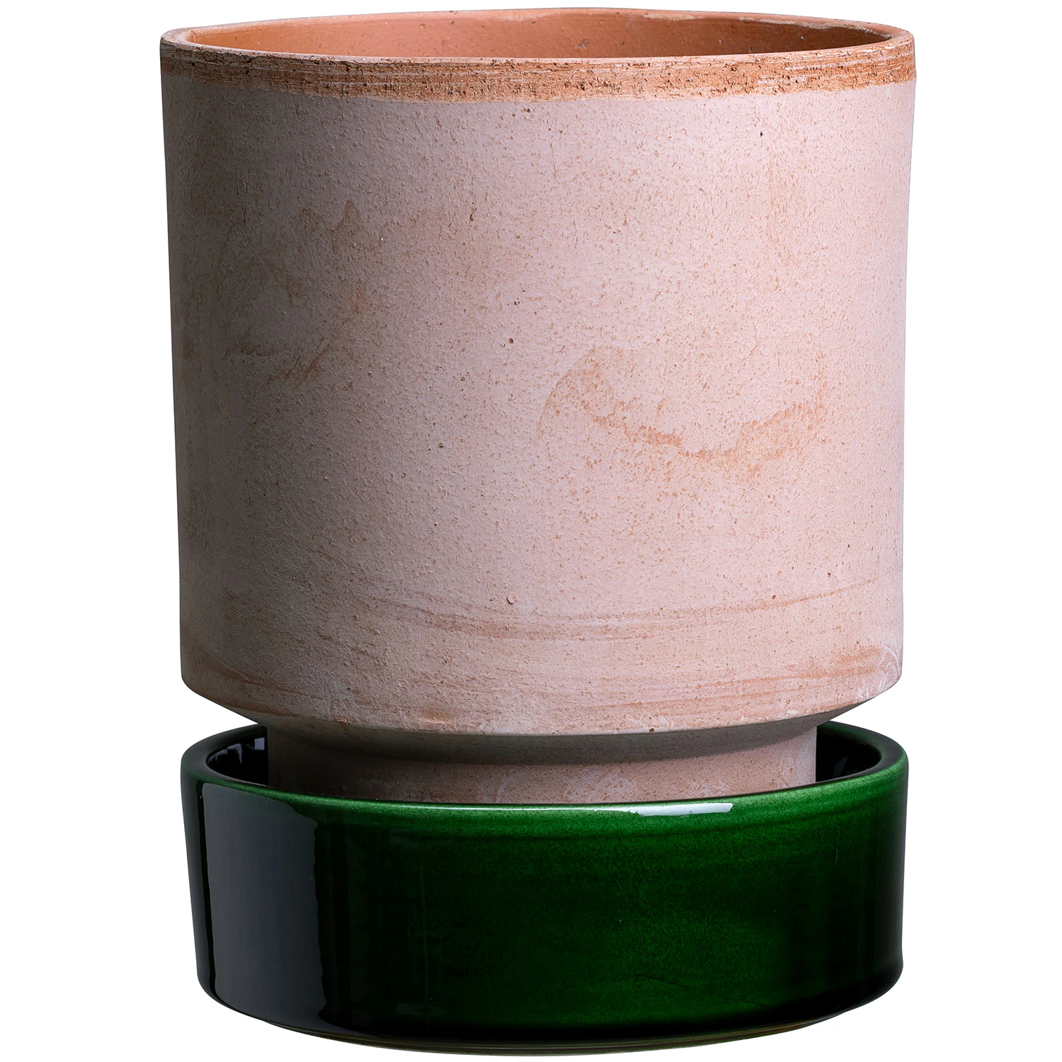 Bergs Potter Hoff Urtepotte Med Underkop Rosa/gr&oslash;n &Oslash; 14 Cm - Krukker Terrakotta Gr&aring; - HORCG14S