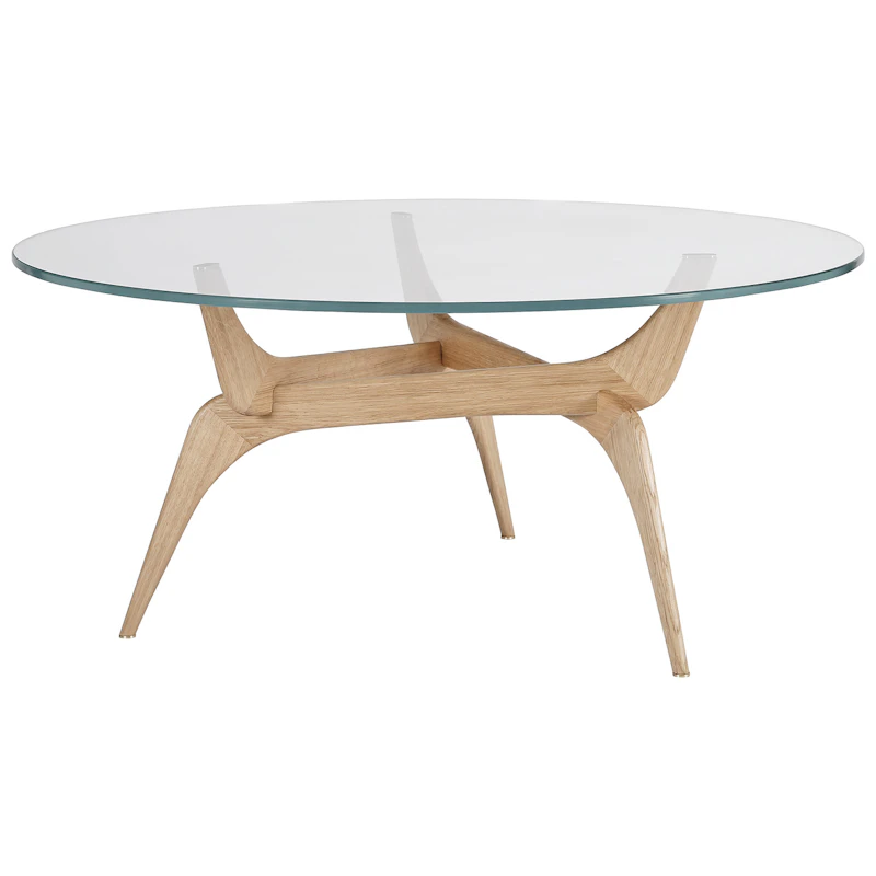 Triiio Sofabord Ø90 cm, Olieret Eg / Klart Glas