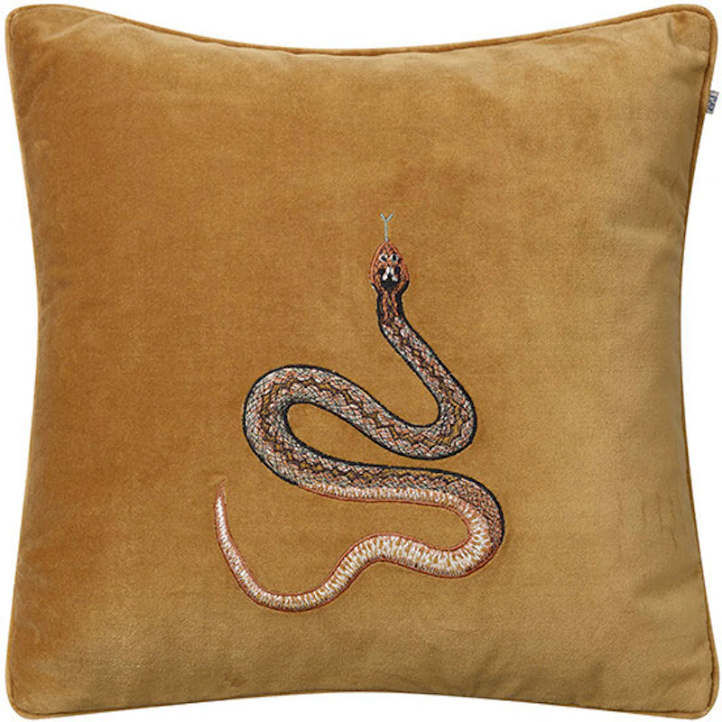 Embroidered Cobra Cushion Cover 50x50 cm, Masala Yellow