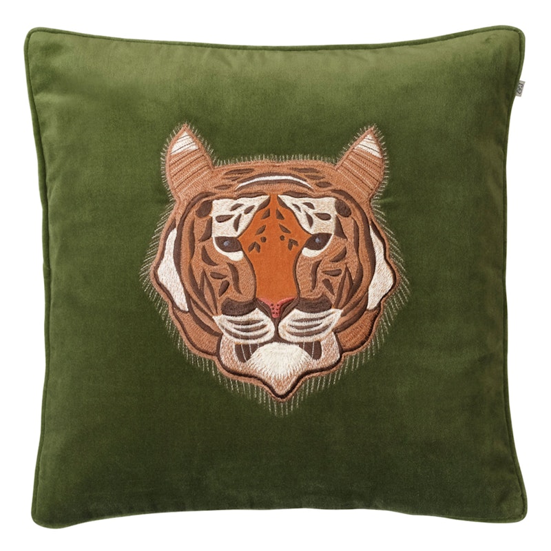 Embroidered Tiger Pudebetræk 50x50cm, Cactus Green