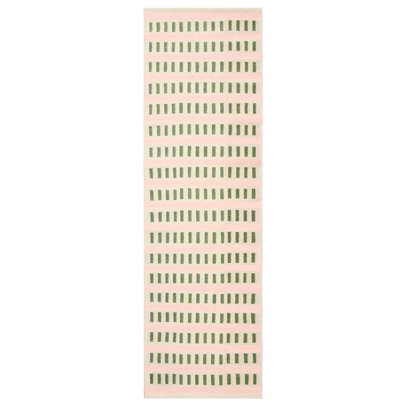 Ladakh Uldgulvtæppe 80x250 cm, Offwhite / Cactus Green