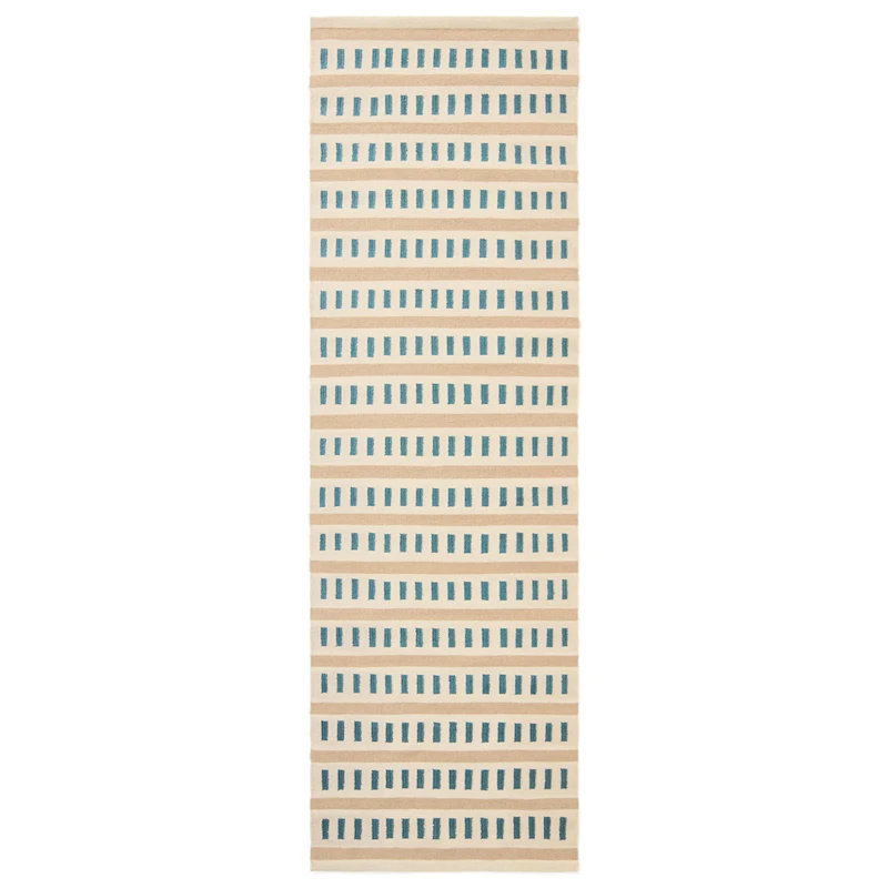 Ladakh Uldgulvtæppe 80x250 cm, Offwhite / Himmelblåt / Lys Beige