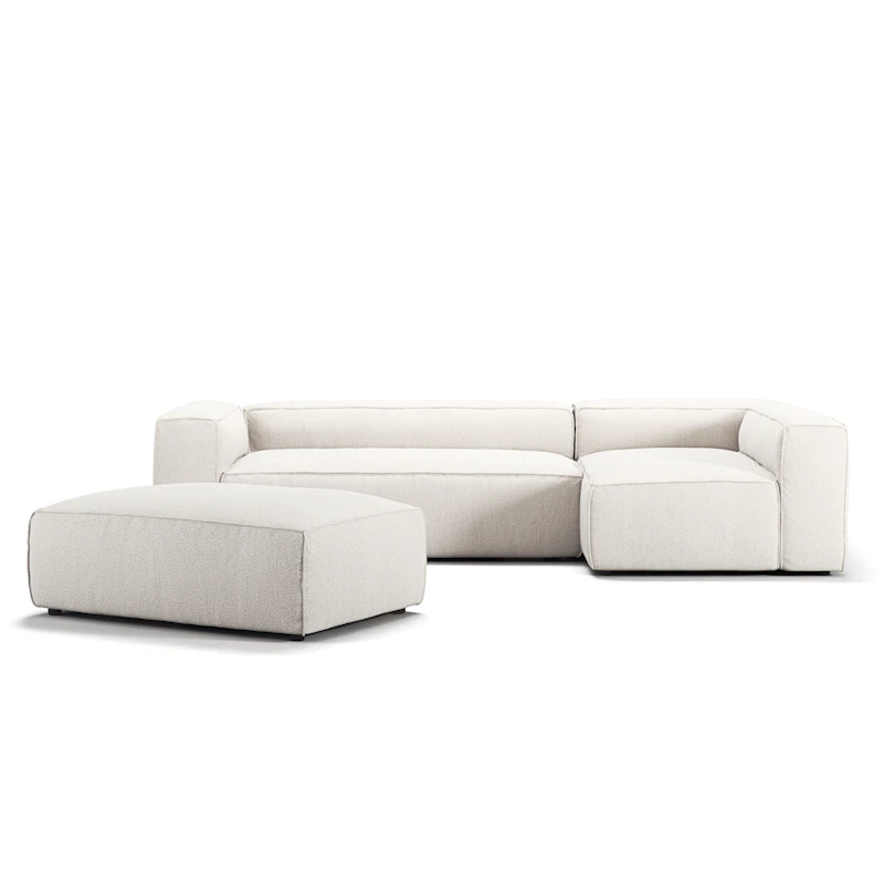 Grand 4-Personers Sofa Divan Højre åbent endestykke med Fodskammel, Steam White