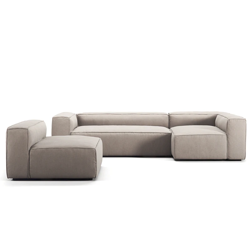 Grand 4-Personers Sofa Divan Højre med Lænestol, Sandshell Beige