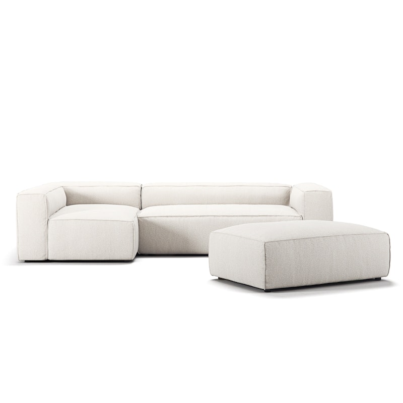 Grand 4-Personers Sofa Divan Venstre åbent endestykke med Fodskammel, Steam White