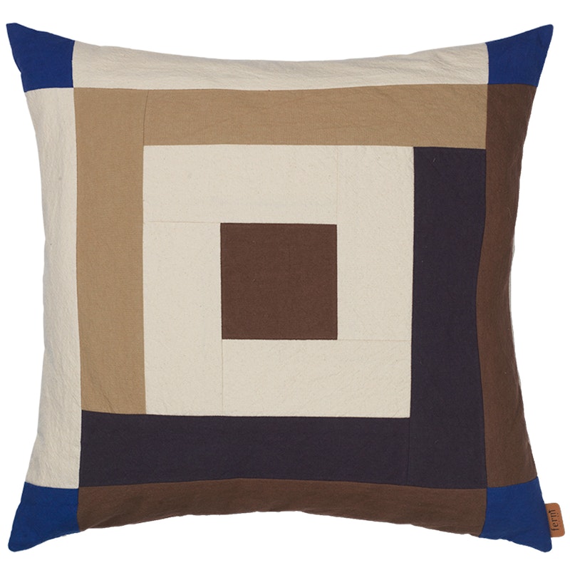 Border Patchwork Pude 50x50 cm, Carob Brown / Clear Blue