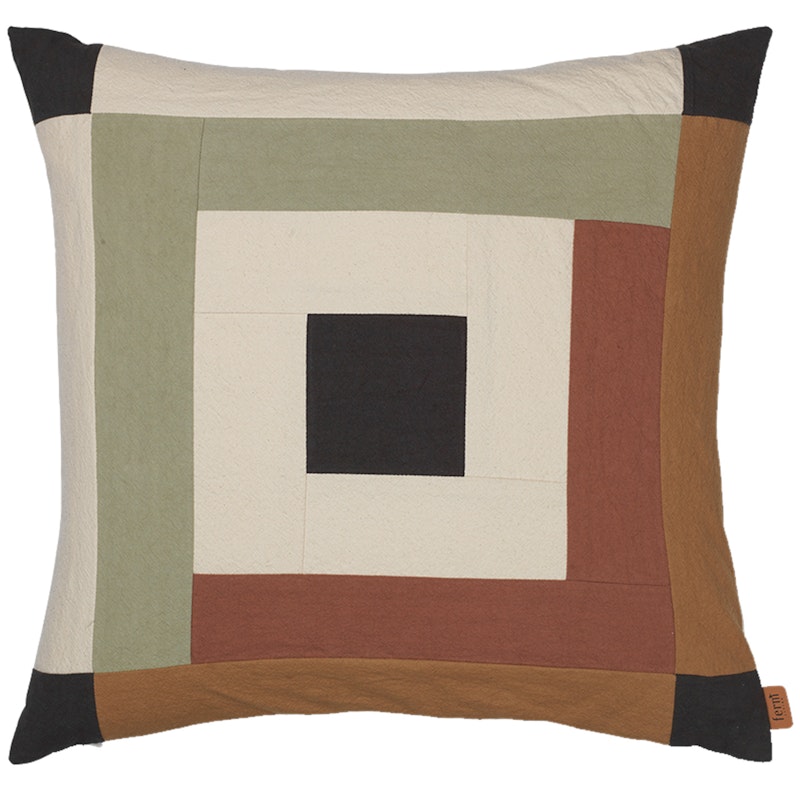 Border Patchwork Pude 50x50 cm, Dark Sage / Rødbrun