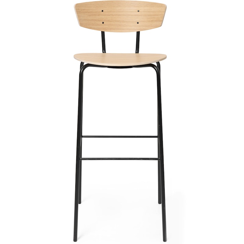 Herman Barstol Med Fodstøtte H96 cm, Hvidolieret Egetræ / Sort med fodstøtte.