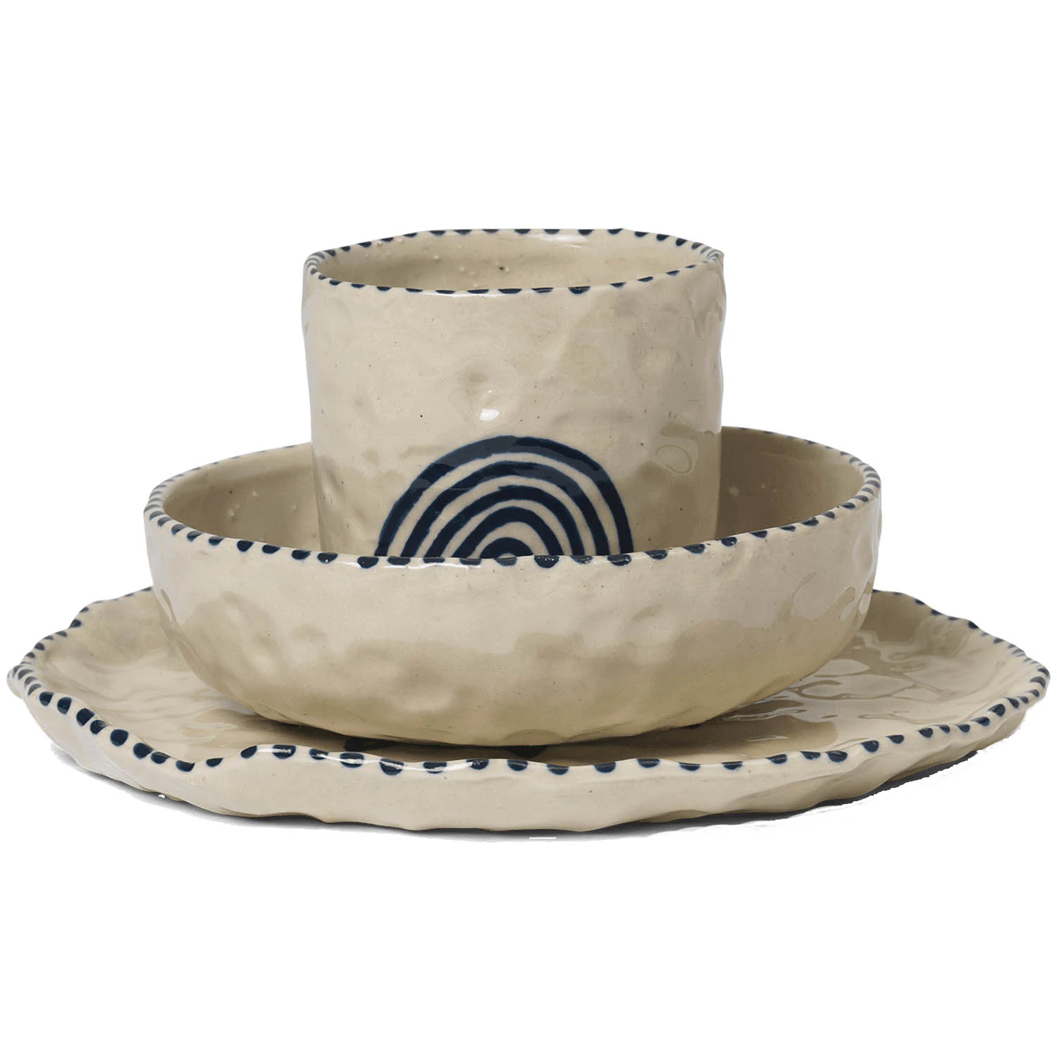 Ferm Living Naive Services&aelig;t 3 Dele - &oslash;vrige-tallerkner-fad Stent&oslash;j Deep Blue - 1104269019