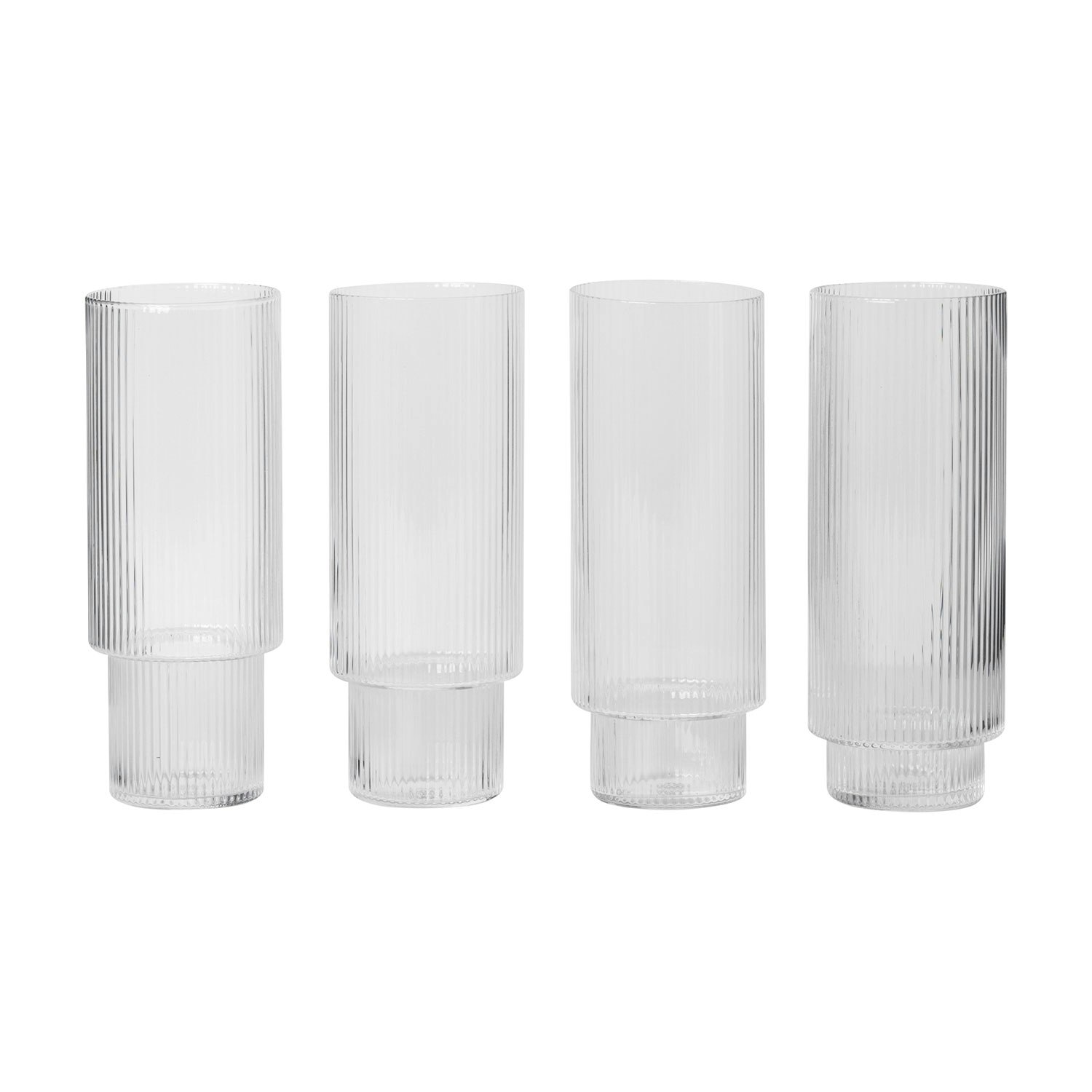 Ferm Living Ripple Longdrink Glas 4-pak - Highball & Longdrink Mundbl&aelig;st Glas Klar - 5445