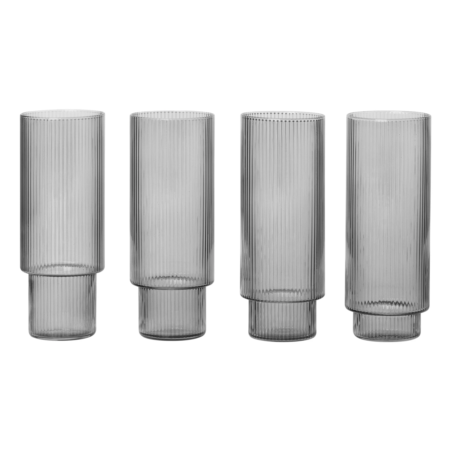 Ferm Living Ripple Longdrink Glas 4-pak Smoked Gray - Highball & Longdrink Mundbl&aelig;st Glas R&oslash;ggr&aring; - 100128112