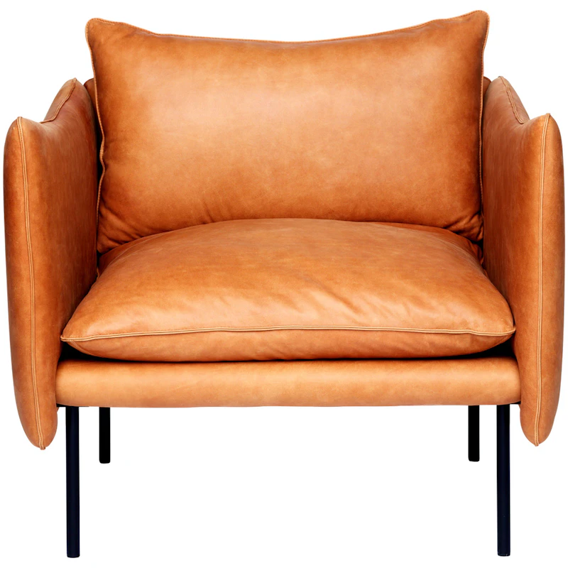 Tiki Lænestol L W:86 cm, Sorte Ben / Læder Vintage Cognac