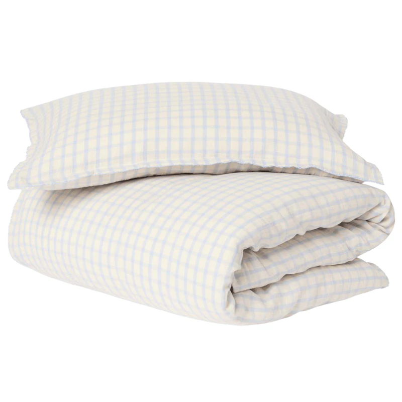 Gingham Sky Blue Muslin Sengesæt Junior, 100x130 + 35x55 cm