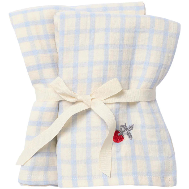 Gingham Sky Blue Muslin Tæppe 2-pak, 60x60 cm