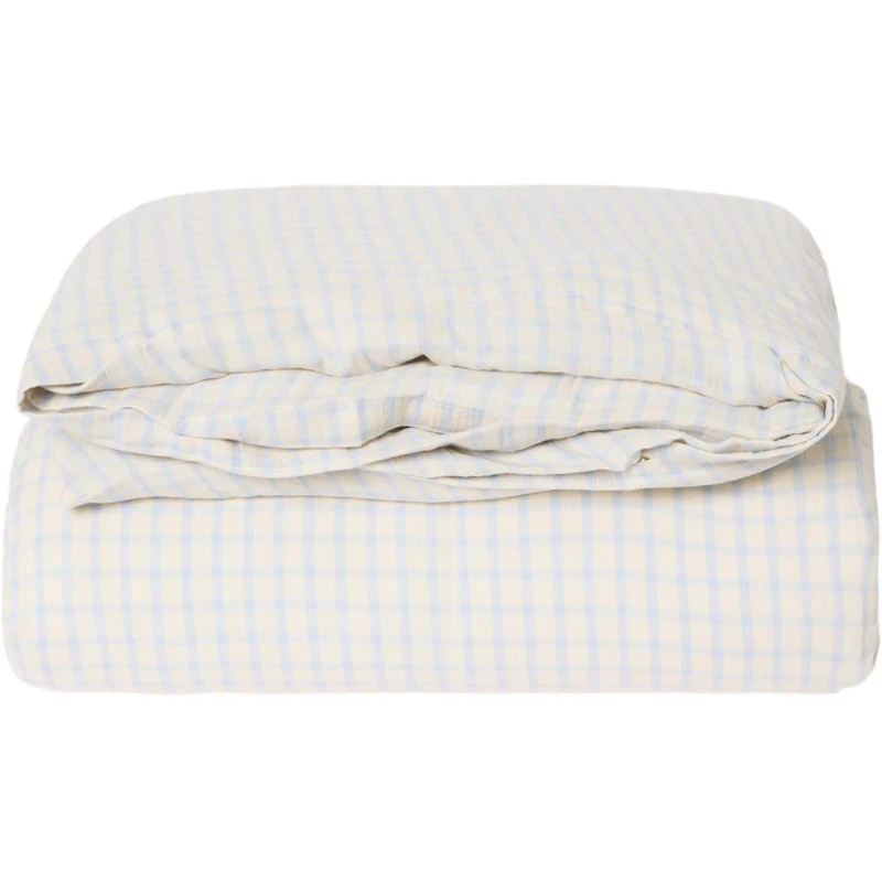 Gingham Sky Blue Muslin Duvet Cover Double, 220x220 cm