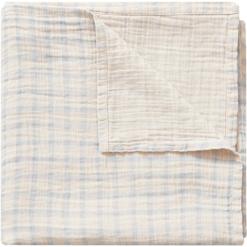 Gingham Sky Blue Muslin Babysvøb, 110x110 cm