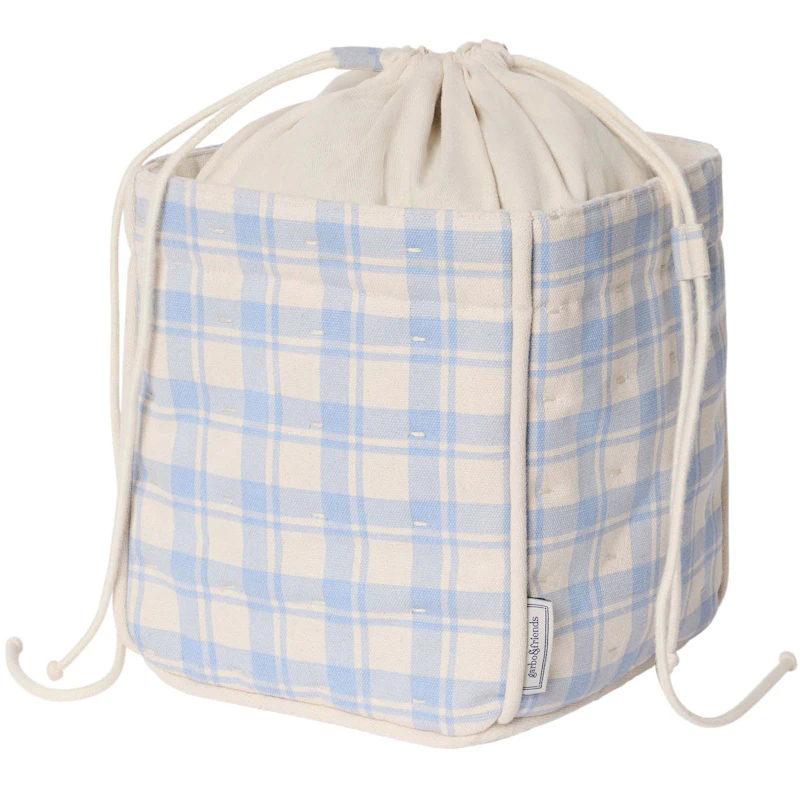 Plaid Sky Blue Storage Basket, Small