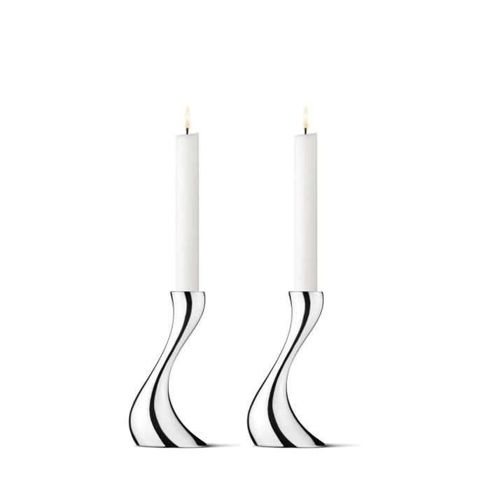 Georg Jensen Cobra Lysestage 2-pakk 16 Cm - Lysestager Rustfrit St&aring;l Silver - 3586694