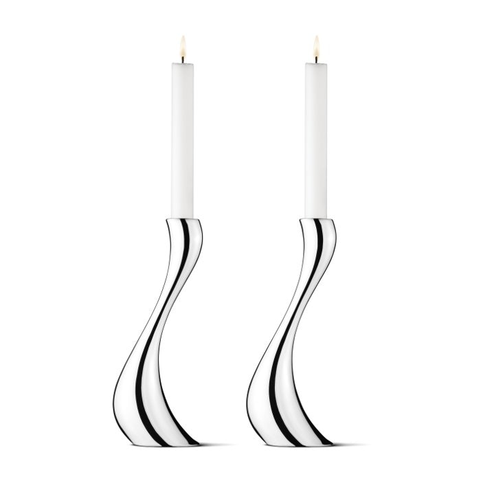 Georg Jensen Cobra Lysestage 2-pakk 24 Cm - Lysestager Rustfrit St&aring;l Silver - 3586695