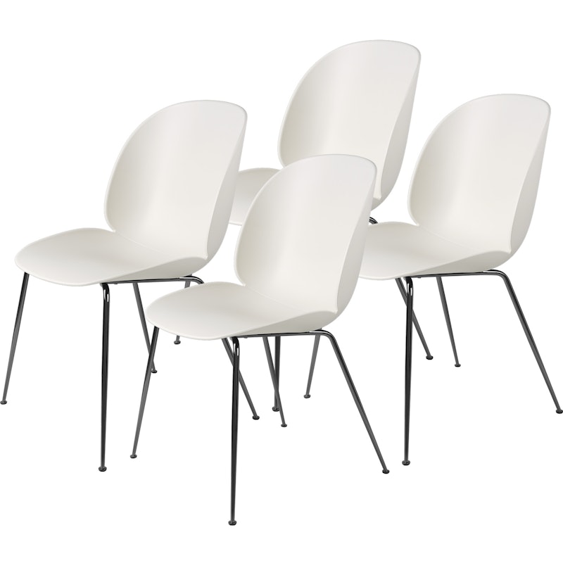 Beetle Dining Chair Unupholstered, Conic Base Black, Set Of 4, Alabaster White