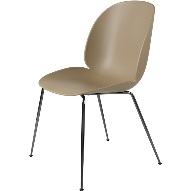 Beetle Dining Chair Unupholstered, Conic Base Black Chromed, Pebble Brown