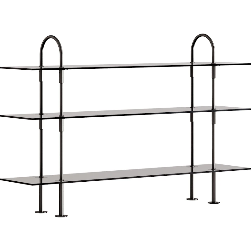 Keen Hyldesystem Med 3 Hylder 160 cm, Sort Messing / Tonet Glas