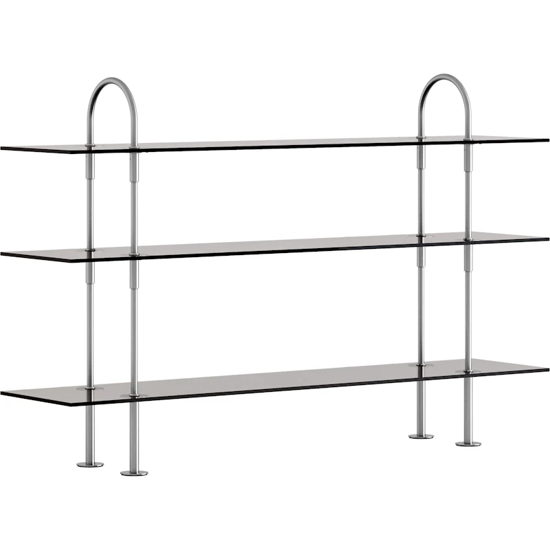Keen Hyldesystem Med 3 Hylder 160 cm, Satinpoleret Rustfrit stål / Tonet Glas