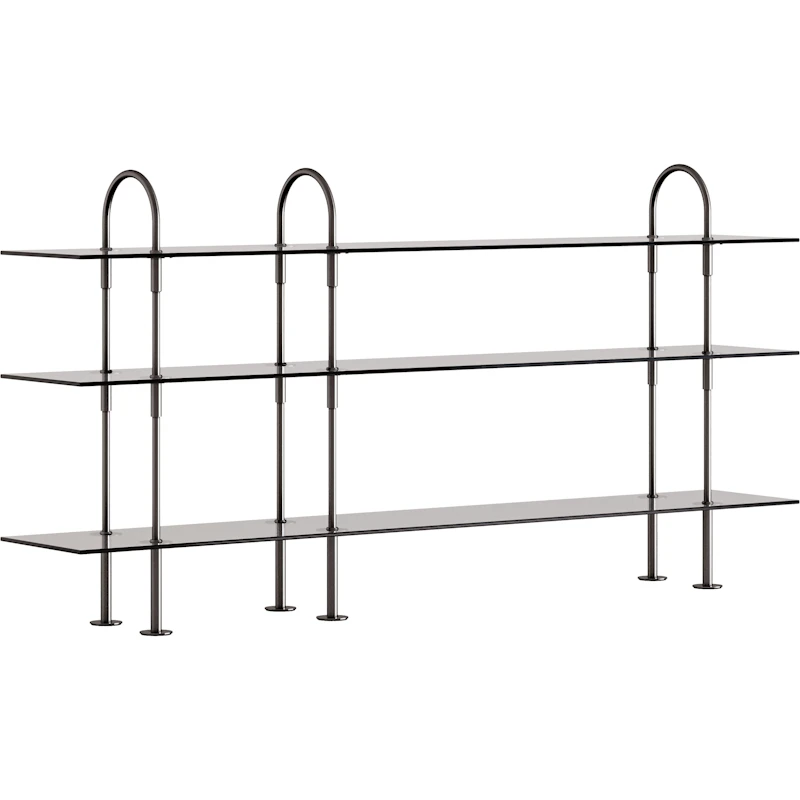 Keen Hyldesystem Med 3 Hylder 208 cm, Sort Messing / Tonet Glas