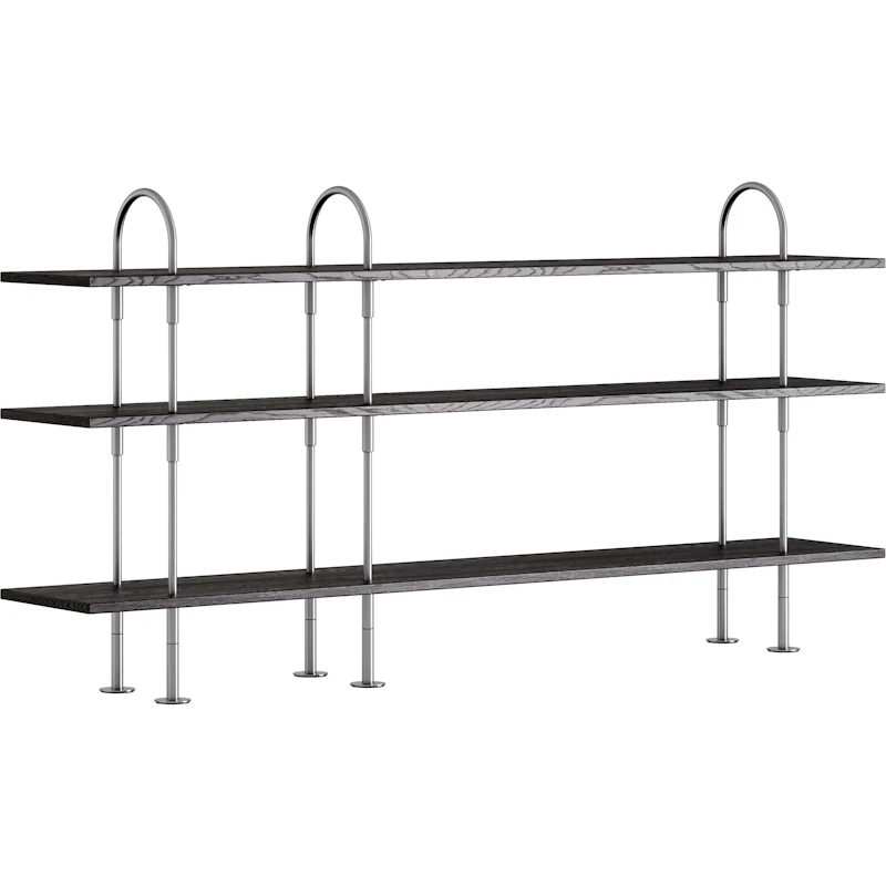 Keen Hyldesystem Med 3 Hylder 208 cm, Satinpoleret Rustfrit stål / Sortbrun bejdset Ask
