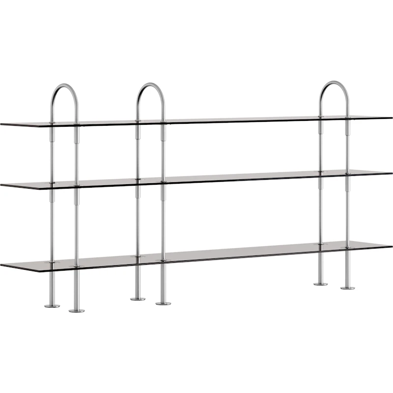 Keen Hyldesystem Med 3 Hylder 208 cm, Satinpoleret Rustfrit stål / Tonet Glas