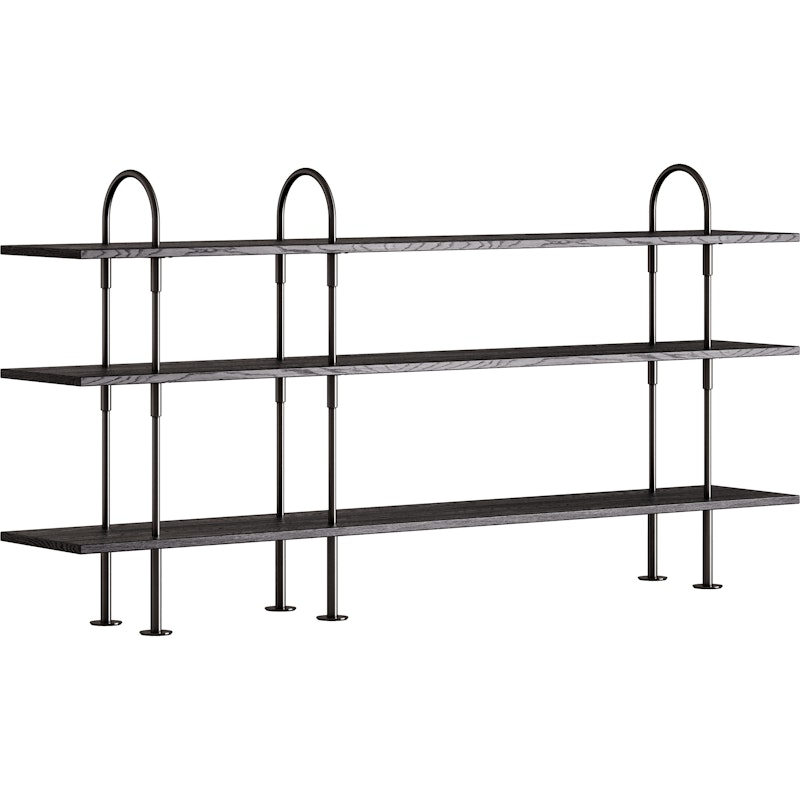 Keen Hyldesystem Med 3 Hylder 208 cm, Sort Messing / Sortbrun bejdset Ask