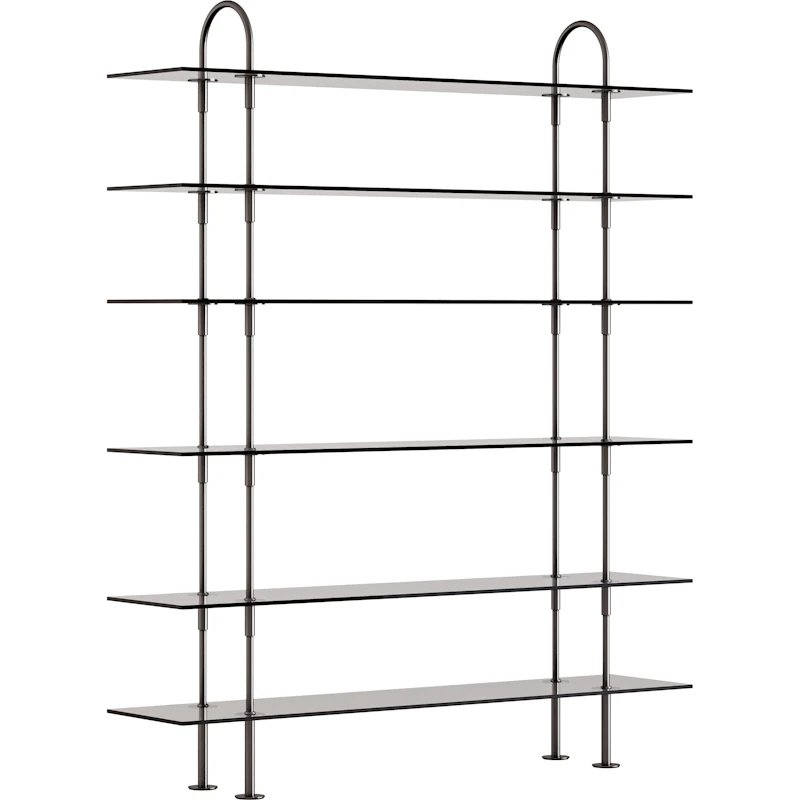 Keen Hyldesystem Med 6 Hylder 160 cm, Sort Messing / Tonet Glas