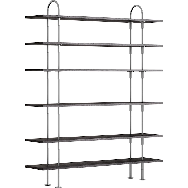 Keen Hyldesystem Med 6 Hylder 160 cm, Satinpoleret Rustfrit stål / Sortbrun bejdset Ask