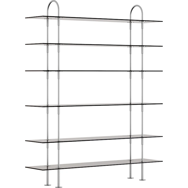 Keen Hyldesystem Med 6 Hylder 160 cm, Satinpoleret Rustfrit stål / Tonet Glas