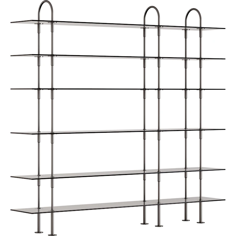 Keen Hyldesystem Med 6 Hylder 208 cm, Sort Messing / Tonet Glas
