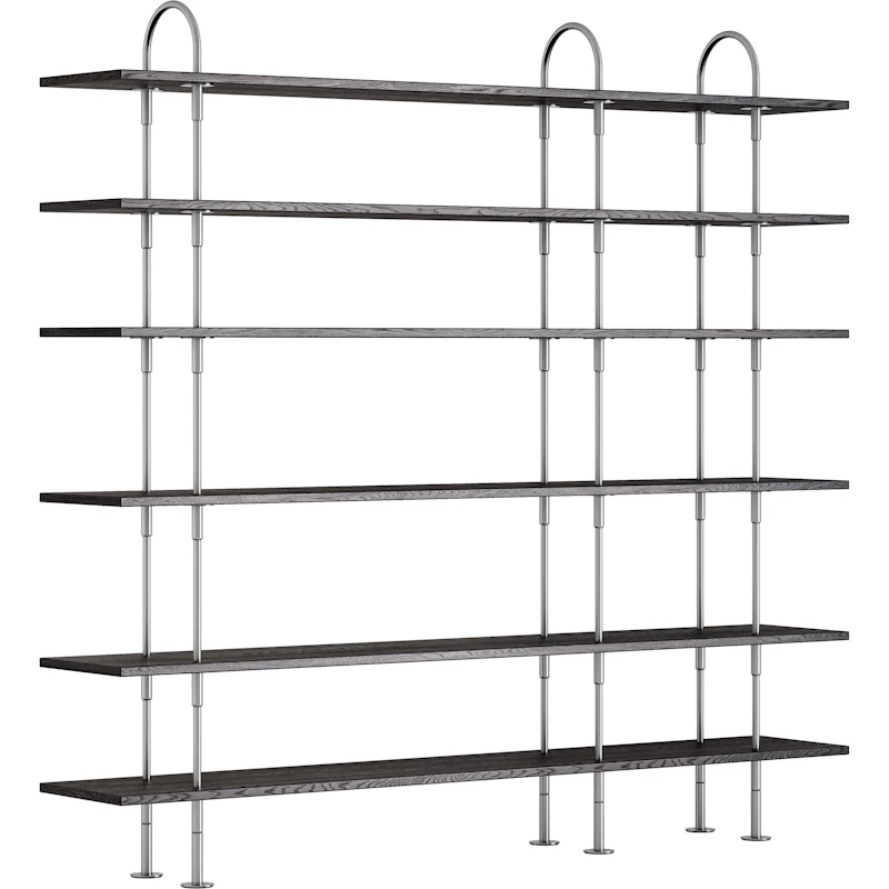 Keen Hyldesystem Med 6 Hylder 208 cm, Satinpoleret Rustfrit stål / Sortbrun bejdset Ask