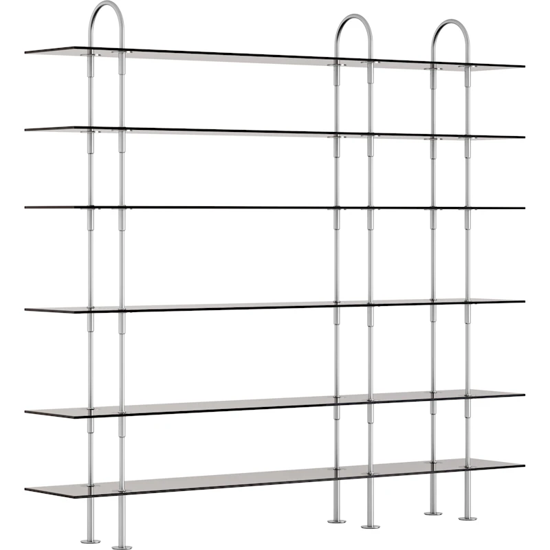 Keen Hyldesystem Med 6 Hylder 208 cm, Satinpoleret Rustfrit stål / Tonet Glas