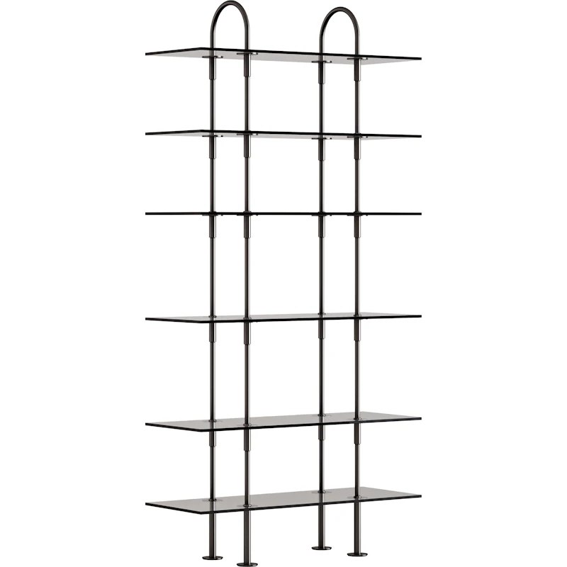 Keen Hyldesystem Med 6 Hylder 96 cm, Sort Messing / Tonet Glas