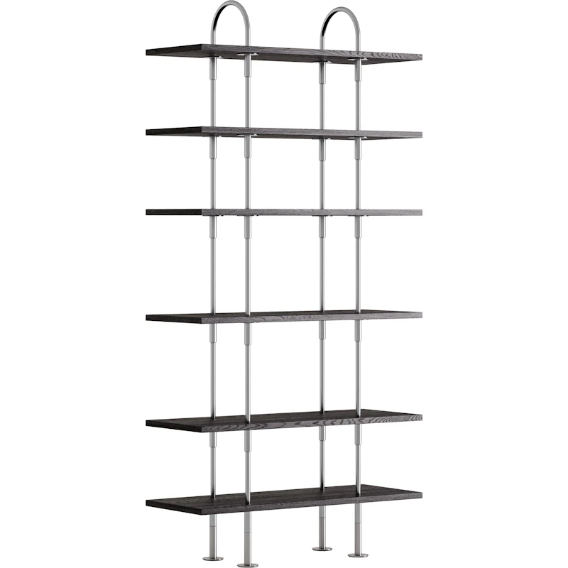Keen Hyldesystem Med 6 Hylder 96 cm, Satinpoleret Rustfrit stål / Sortbrun bejdset Ask