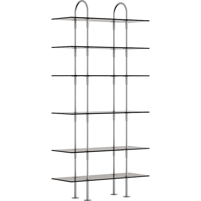 Keen Hyldesystem Med 6 Hylder 96 cm, Satinpoleret Rustfrit stål / Tonet Glas
