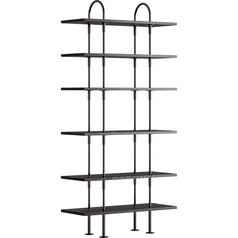 Keen Hyldesystem Med 6 Hylder 96 cm, Sort Messing / Sortbrun bejdset Ask