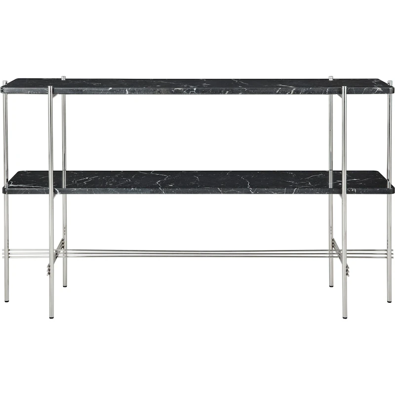 TS Console Sidebord 120x30x72 cm, Poleret Stål / Sort Marquinamarmor