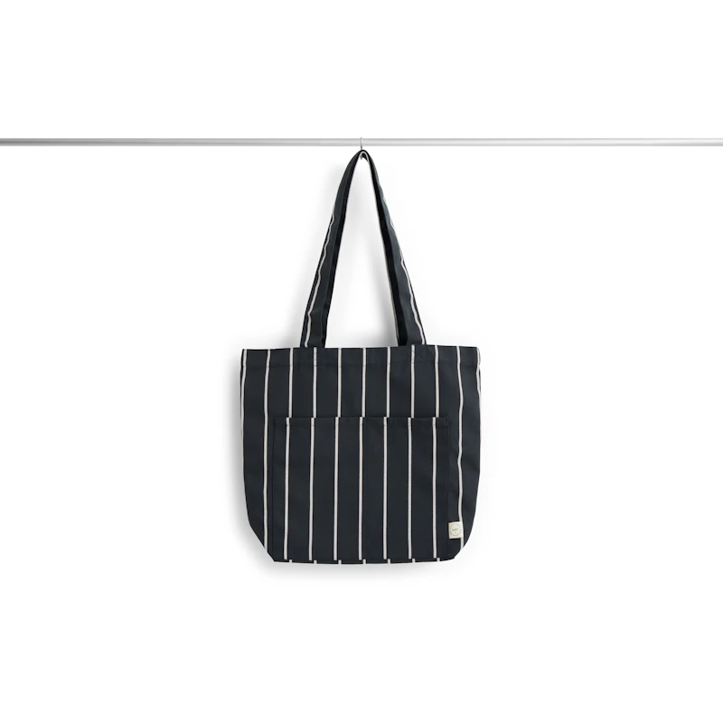 Outdoor Market Tote Bag Medium, Black With Beige Stripe