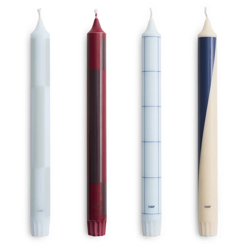 Pattern Stearinlys 4-pak, Blå / Bordeaux