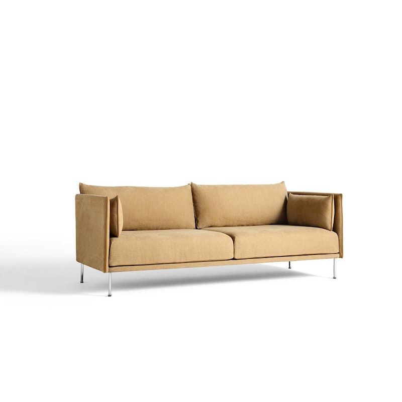 Silhouette Sofa 3 Seater, Linara 142/Cognac Piping/Chrome