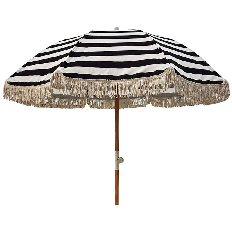 Parasol Med Frynser 200 cm, Hvid / Sort
