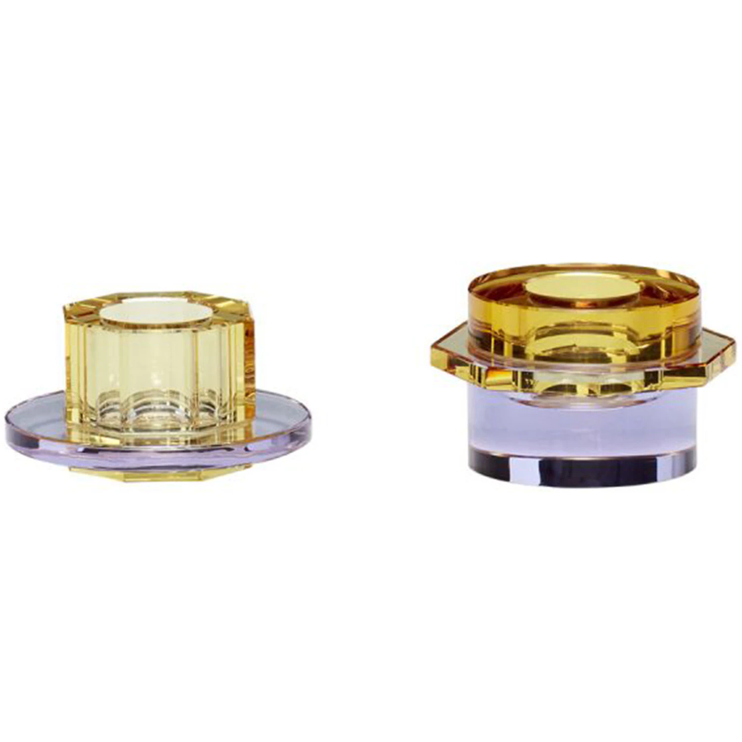 H&uuml;bsch Kiosk Lysestage 2-pak Ravfarvet/ - Fyrfadsstager Krystal Lilla - 341101