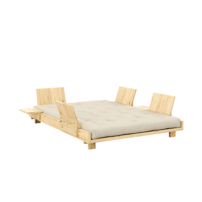 Social Sovesofa Med 4 Stk. Rygstøtte, Sideborde & Madras 140x200 Beige/Raw